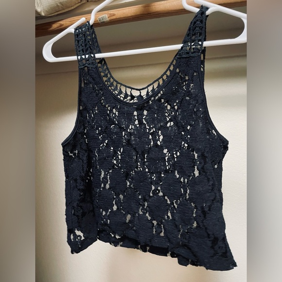 Edgy Unique Black Mesh Lace Cropped Top Tank with a Dual-Sided Design (Medium) - Picture 5 of 10